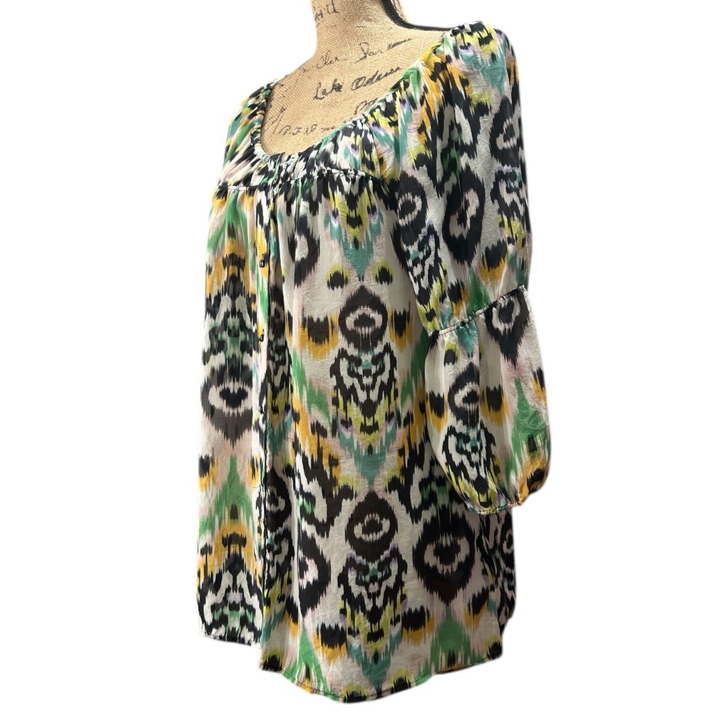 Vanessa Virginia EC blouse from Anthropologie, colorful ikat print. Size small - Picture 4 of 6